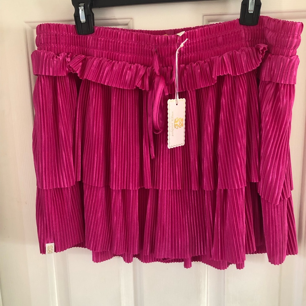 Simply Southern Fuchsia pink pleated ruffle skort mini skirt XL NWT
